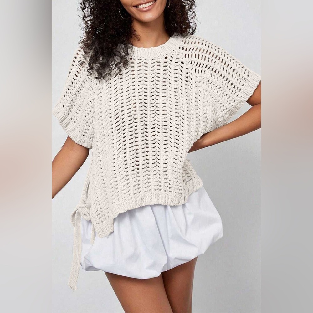 FindThy Crochet Knit Short Sleeve Sweater‎ 🤍✨